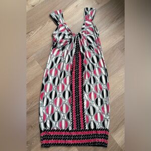 Dressbarn Women’s Ruched Pink White Black and Grey Sleeveless Dress, Size 4 EUC